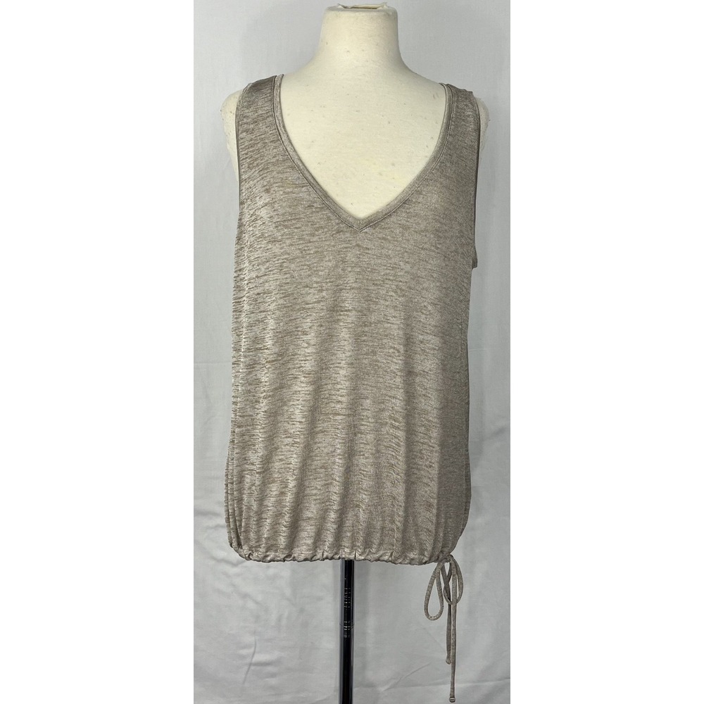 GUC Express Women Champagne Gold Metallic Shimmer V-Neck Top Blouse Drawstring L